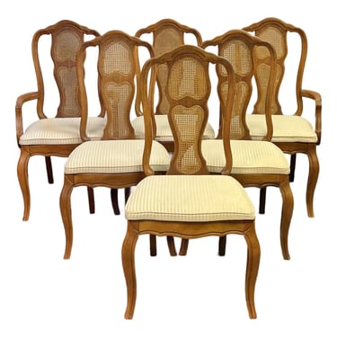 Late 20th Century French Cane Back Dining Chairs - Set of 6 