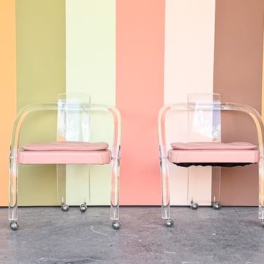 Pair of Charles Hollis Jones Style Lucite Arm Chairs
