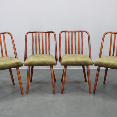 Set 4 Midcentury Šuman Dining Chairs Restored Beech Upholstered 1960s Czech Design 