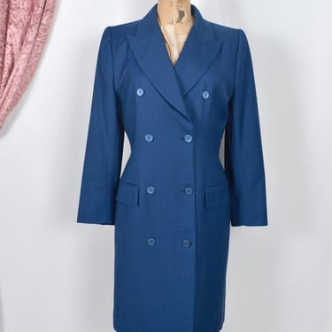 Vintage 1980s Dress / 80s Givenchy Blazer Dress / Blue ( M ) 