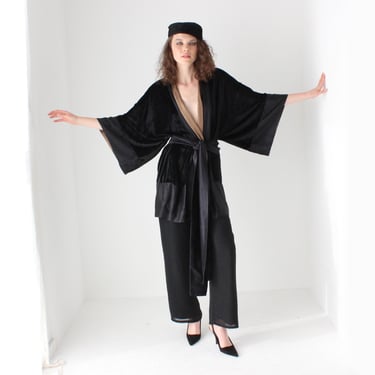 Luxurious 2000s Designer Crushed Velvet & Silk Kimono Duster Robe Jacket by Kirrily Johnston 