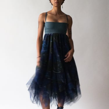 Romeo Gigli Blue Viscose Blend Dress with Abstract Print