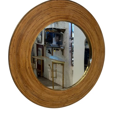 Vintage Round Bamboo Mirror with Wide Frame
