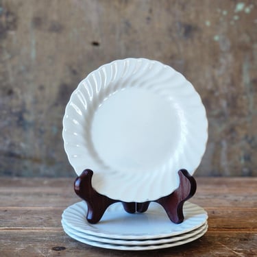 Johnson Bros Snow White Regency ironstone bread plates with fluted swirl border scalloped edges vintage ceramic 