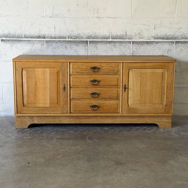 Oak Low Sideboard Credenza with Four Drawers and Two Doors Danish Mid-Century Modern 1970s 