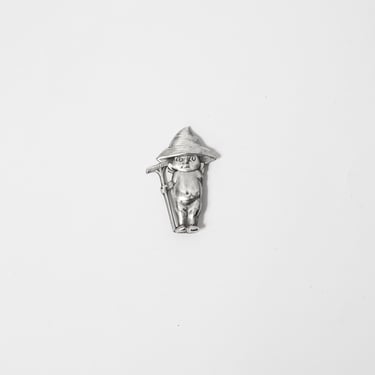 1940s kewpie farmer brooch / sterling silver cartoon pin 