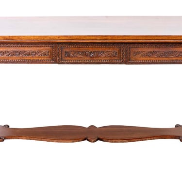Antique Continental Hand Carved Walnut Library Table or Console