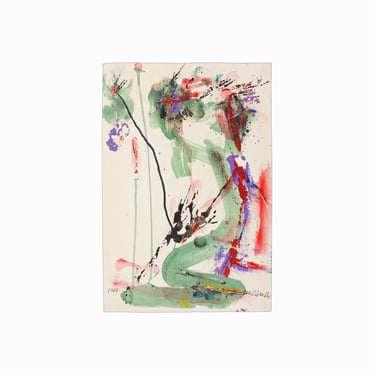 1967 William Sylvester Gamble Oil Painting on Paper Abstract Watercolor Expressionist Mid Century Vintage 