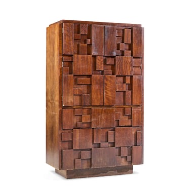Lane Staccato Brutalist Mid Century Walnut Armoire Dresser - mcm 