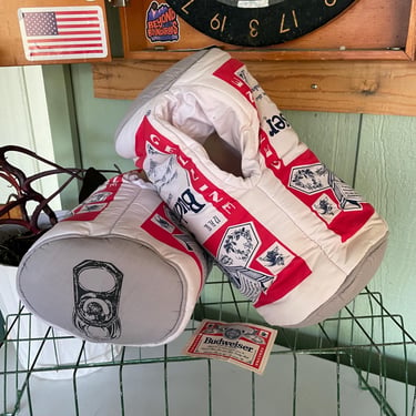 Vintage 1990s Novelty Budweiser Beer Can Plush Slippers w Tag 1992 | NWT, Gag Gift, For Dad, Anheuser-Busch, Funny, Collector, Goofy, Joke 