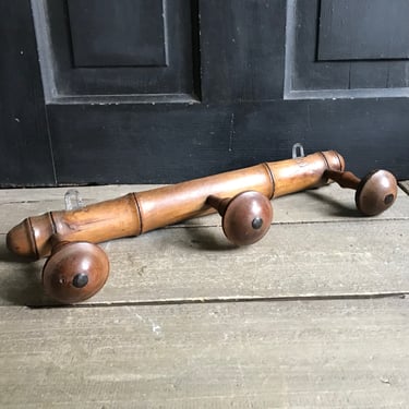 French Faux Bamboo Coat Hook, Wood, 3 Hooks, Mushroom Coat Hat Rack, Rustic French Farmhouse 
