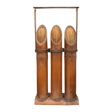 Large Japanese Bamboo Triple Ikebana Vase