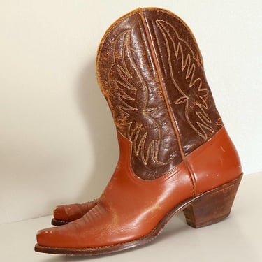 1950's Gold Bond Peewee Brown Leather Western Cowboy Boots - Size 6 1/2 C - Rockabilly, 1940's 