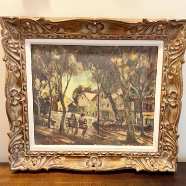 Vintage Harold Rotenberg Oil Painting Impressionist Park Scene 24” x 21.5” 