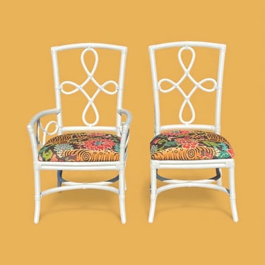 Pair of Hooker furniture bamboo chairs with new upholstery 