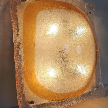 Large Mid Century Modern Glass Wall Sconce by Tea Divaca-1970s Yugoslavia Design-White Metal &Textured Glass-38x38cm-Vintage Home 
