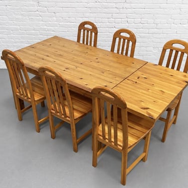 Mid Century Modern Scandinavian Solid Pine Dining Table + Drop Leaf Expandable, c. 1970's 