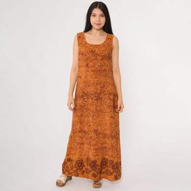Terracotta Sun Dress 90s Alternative Rust Brown Terracotta Floral Maxi Grunge Boho Festival Prairie Bohemian Large L 