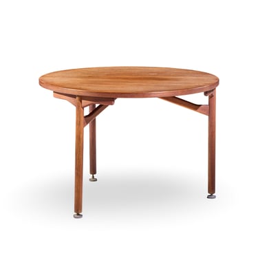 Jens Risom Mid Century Round Walnut Dining Table - mcm 