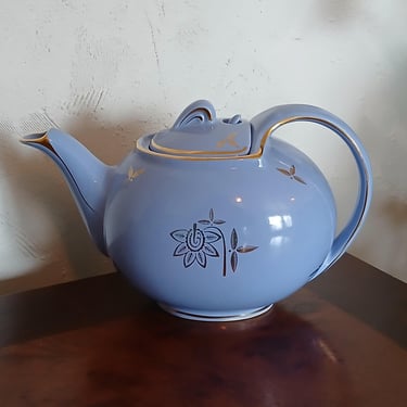 Vintage Light Blue and Gold Hall Teapot 