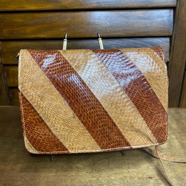 Vintage Snakeskin Clutch Purse Tan Beige Brown Soft Leather Bag Removable Strap Suede Lining 1970’s 
