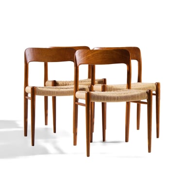 Niels Moller Model 75 Mid Century Danish Teak and Cane Dining Chairs - Set of 4 - mcm 