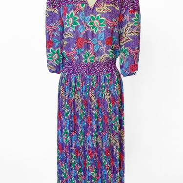 1980s Susan Freis Purple Floral Dress, sz. M/L