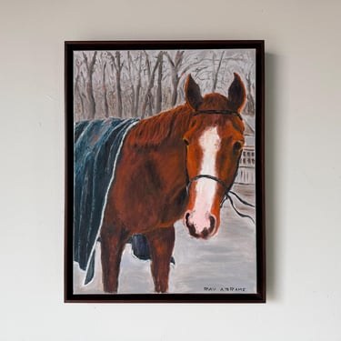 Ray Abrams Horse Portrait Impressionist Oil on Canvas Painting – Framed 