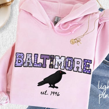 Baltimore Football Hoodie, Ravens Game Day Sweatshirt, Faux Embroidered Coquette Football Shirt, Baltimore Sweatshirt, Baltimore Fan Gift by CloudArt