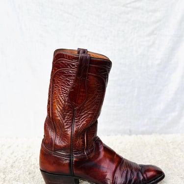 Vintage Lucchese San Antonio Red Orange Cowboy Boots Men’s 11D – Shiny Leather Western Boots USA Made 