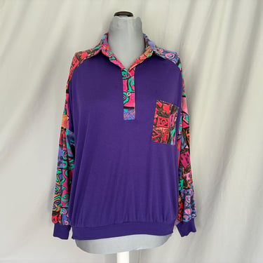 Purple casual long sleeved shirt, vintage 1980s womens sweatshirt, womens 80s purple top, size medium, long sleeved vintage 80s shirt 