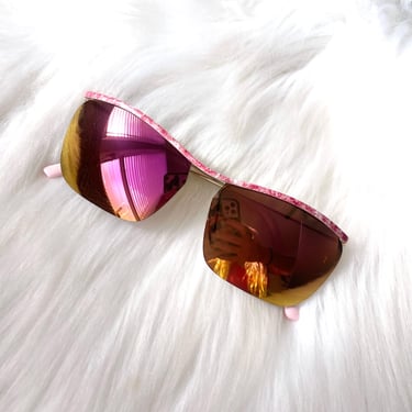 Vintage 80s Marbled Pink Trim Reflective Sunglasses 