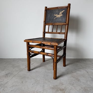19th-Century Aesthetic Movement Bamboo Side Chair with Bird Motif Panels 