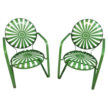 Pair of François Carre Sunburst Metal Rocking Chairs, France, 1930s