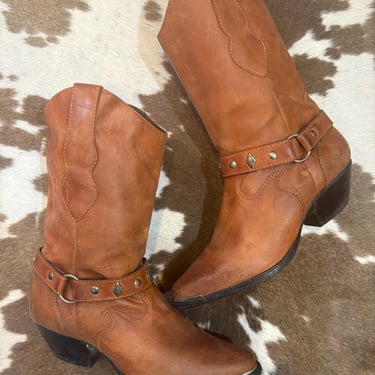 Vintage Tan Leather Southwestern Cowgirl Boots size 7 1/2 M 