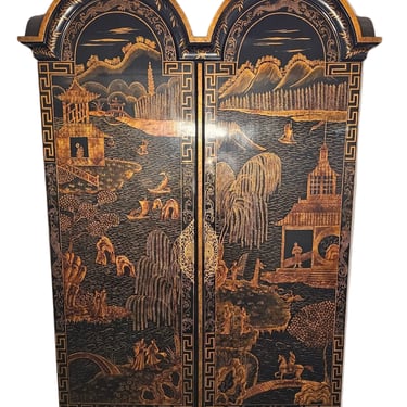 Chinoiserie Armoire Hand-Painted Gold Asian Landscape