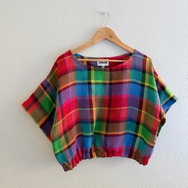 Red check linen top