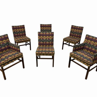 Vintage Dunbar Style Geometric Upholstered Dining Chairs - Set of 6 