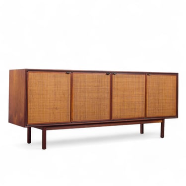 Jack Cartwright for Founders Mid Century Walnut and Cane Front Credenza - mcm 