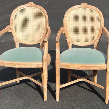PAIR of beautiful vintage faux bois arm chairs with cane back 