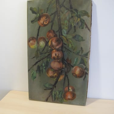 Moody Still Life Painting Apples Unframed Oil on Framed Canvas 