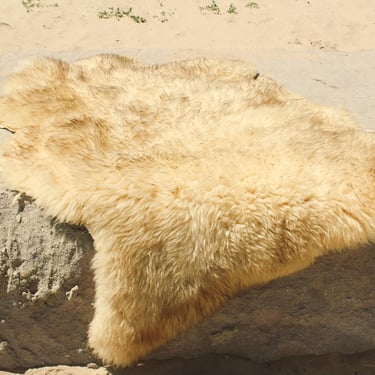 Vintage Sheepskin Rug | Natural Cream Pelt Throw 40 Inch | Long Pile | Organic Wool Accent Rug | Scandinavian Decor | Rustic Cabin Style 
