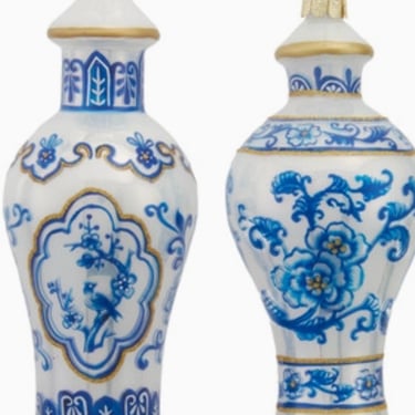 Glass Blue & White Vase Ornaments