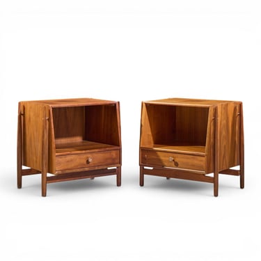 Kipp Stewart for Drexel Declaration Mid Century Walnut Floating Nightstands - Pair - mcm 