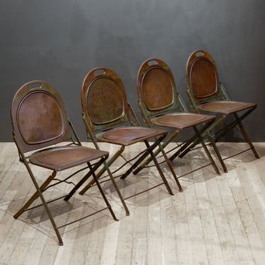 Set of Four Prohibition Era Industrial Metal Folding Chairs c.1920