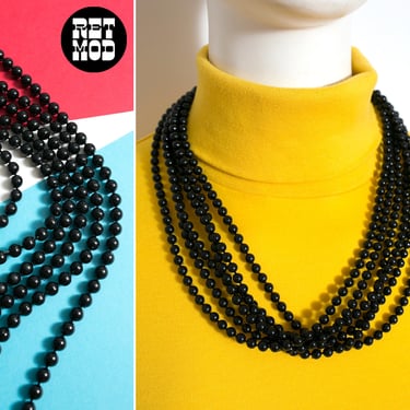 Bold Vintage 60s 70s Black Multi-Strand Statement Necklace 