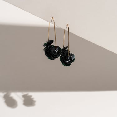 14k Goldfilled Recycled Earrings, Teardrops With Dark Green Petals Handmade From Upcycled Plastic Bottles, Ethical Sustainable Jewelry 