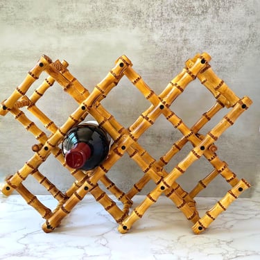 Vintage Bamboo Wine Rack: Mid-Century Modern 8-Bottle Bar Storage 