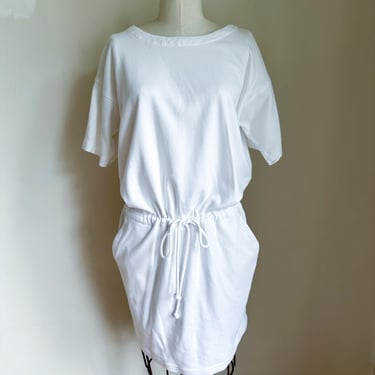 Vintage 1980s Adrienne Vittadini White Jersey Dress / L 