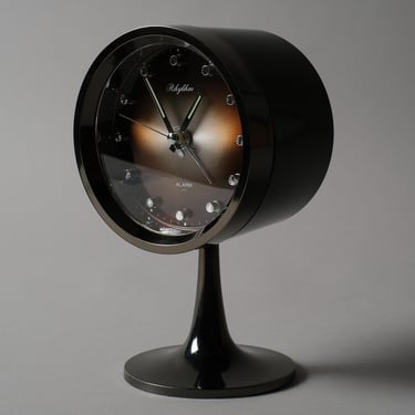 Rhythm 51111 Tulip Pedestal Mechanical Alarm Clock, MCM, Space Age Design, Japan, 1970s. 